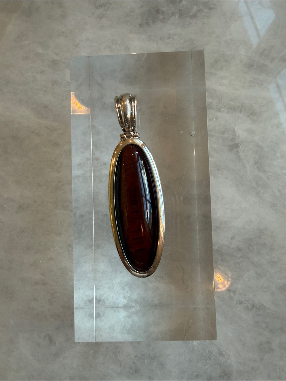 Sterling Silver Brown Tiger's Eye Oval Pendant - Unbranded